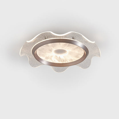 Contemporary Scandinavian Corrugated Edge Round Aluminum Acrylic LED Flush Mount Ceiling Light For Bedroom