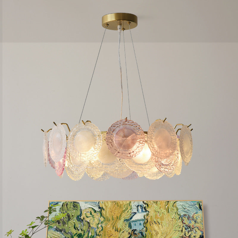 Traditional French Dome Round Pearl Iron Glass 6/8/10 - Light Chandelier For Living Room