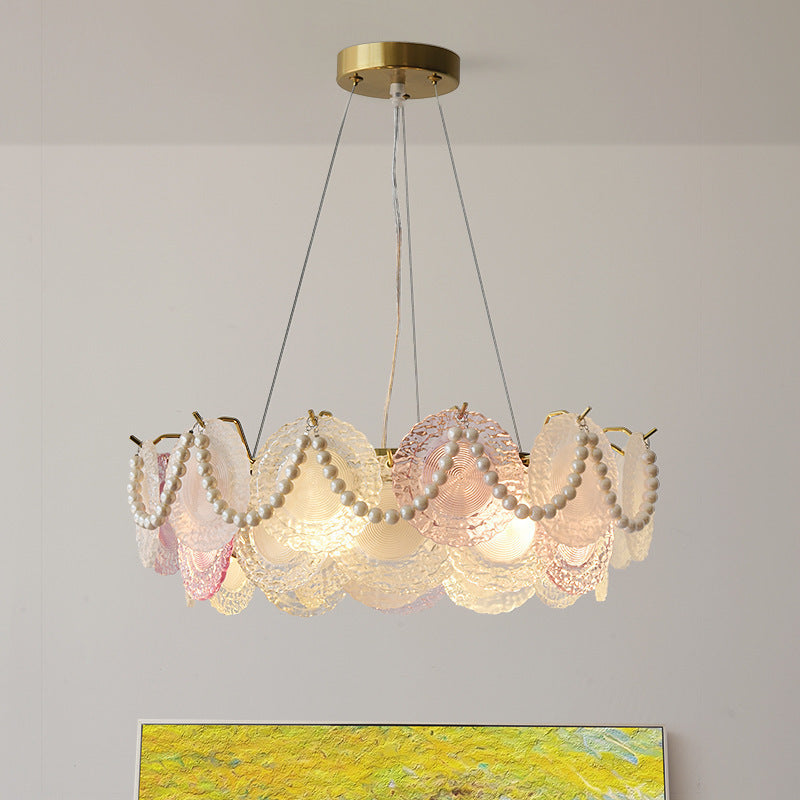 Traditional French Dome Round Pearl Iron Glass 6/8/10 - Light Chandelier For Living Room