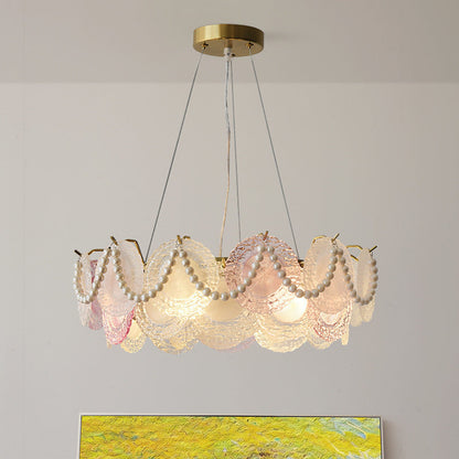 Traditional French Dome Round Pearl Iron Glass 6/8/10 - Light Chandelier For Living Room