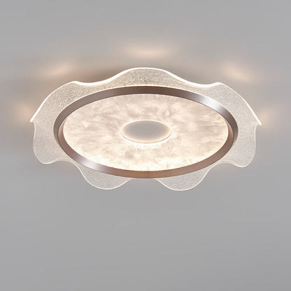 Contemporary Scandinavian Corrugated Edge Round Aluminum Acrylic LED Flush Mount Ceiling Light For Bedroom