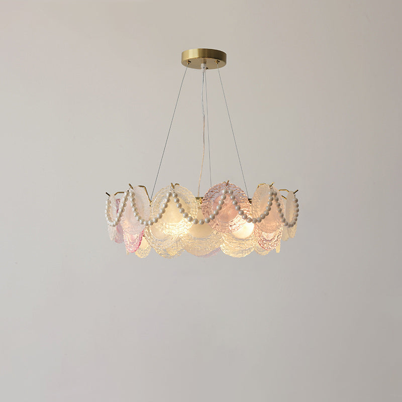Traditional French Dome Round Pearl Iron Glass 6/8/10 - Light Chandelier For Living Room