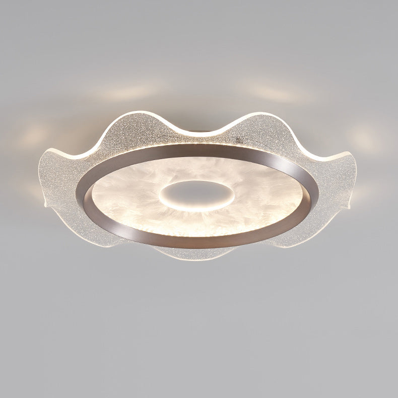 Contemporary Scandinavian Corrugated Edge Round Aluminum Acrylic LED Flush Mount Ceiling Light For Bedroom