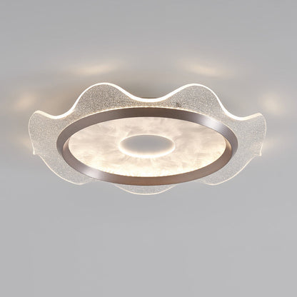 Contemporary Scandinavian Corrugated Edge Round Aluminum Acrylic LED Flush Mount Ceiling Light For Bedroom