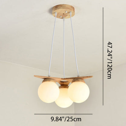 Contemporary Nordic Dome Orbs Rubber Wood Glass 3/5 - Light Chandelier For Dining Room