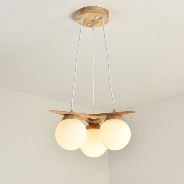 Contemporary Nordic Dome Orbs Rubber Wood Glass 3/5 - Light Chandelier For Dining Room