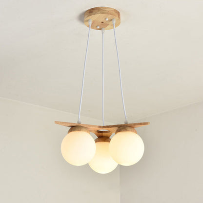 Contemporary Nordic Dome Orbs Rubber Wood Glass 3/5 - Light Chandelier For Dining Room
