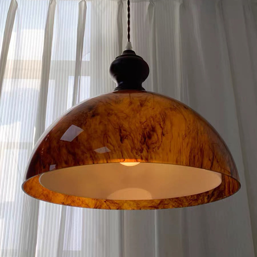 Traditional French Semicircle Bowl Shape Lava Acrylic Oak Iron 1 - Light Pendant Light For Dining Room