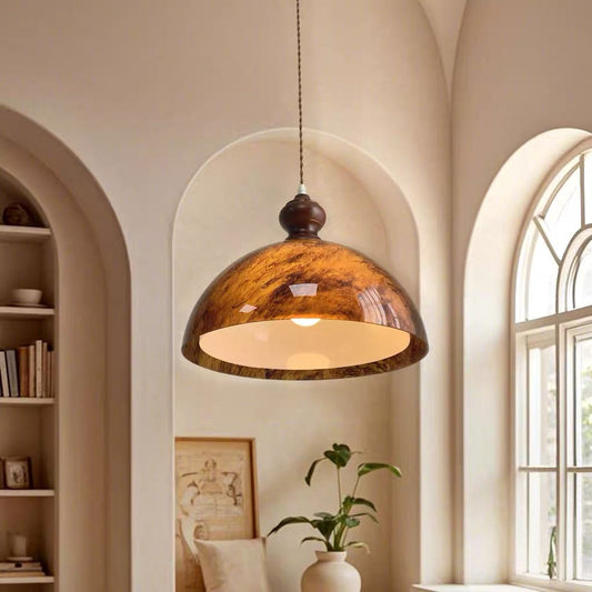 Traditional French Semicircle Bowl Shape Lava Acrylic Oak Iron 1 - Light Pendant Light For Dining Room