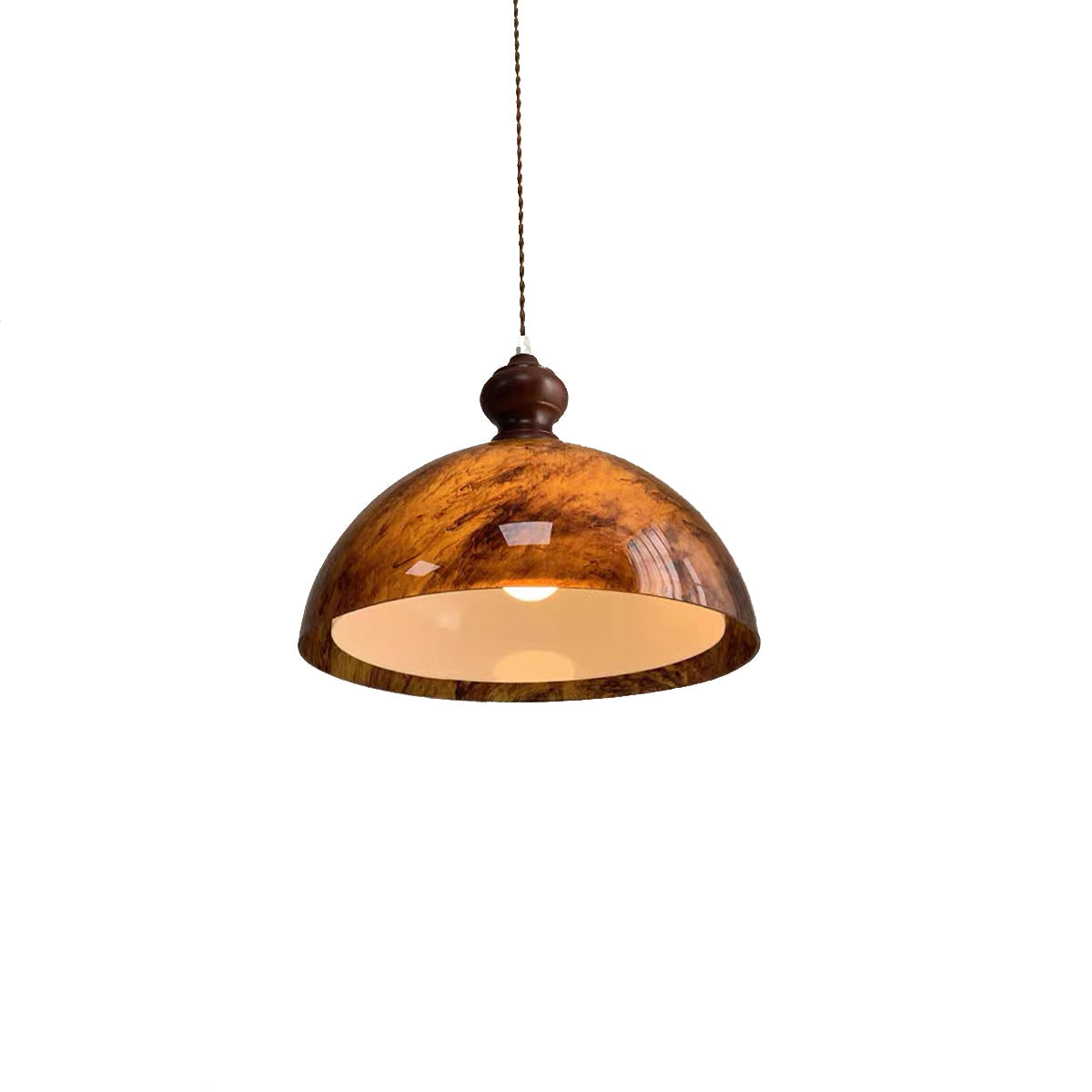 Traditional French Semicircle Bowl Shape Lava Acrylic Oak Iron 1 - Light Pendant Light For Dining Room