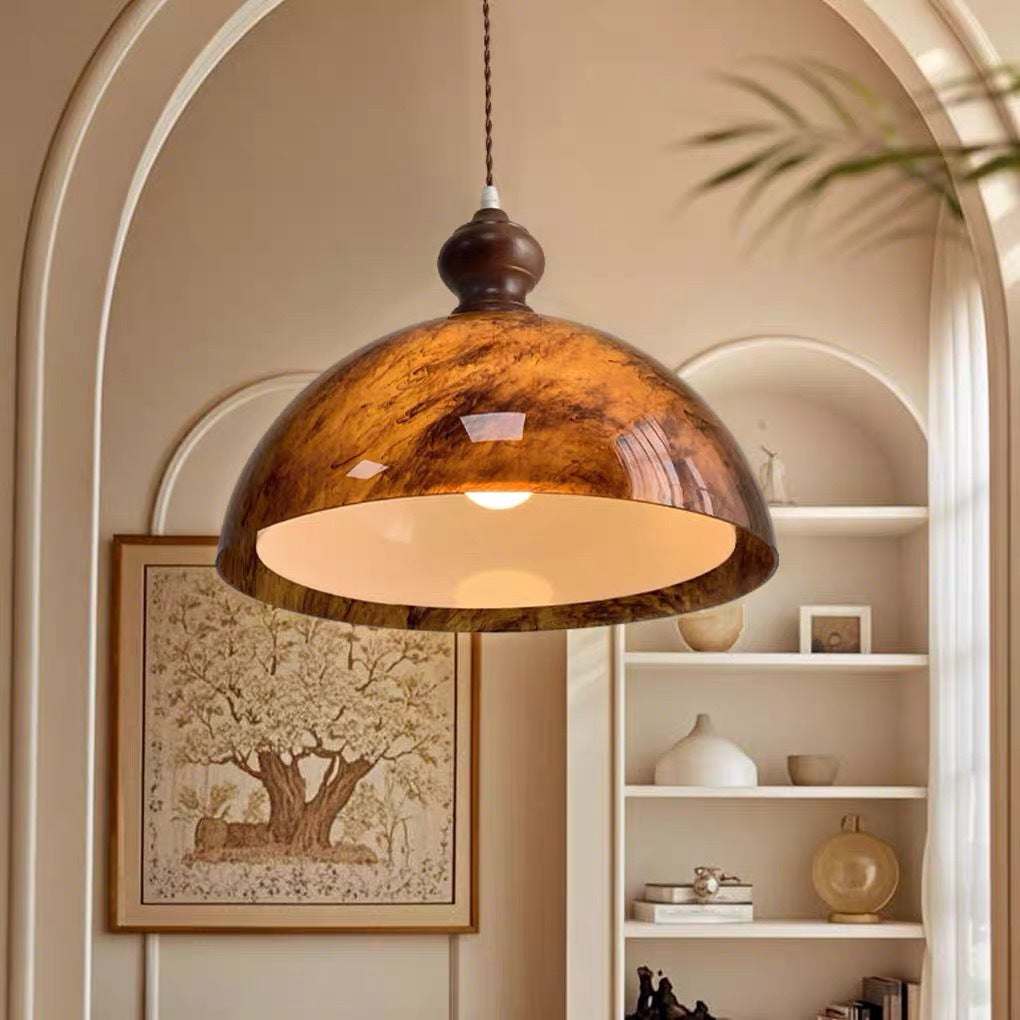 Traditional French Semicircle Bowl Shape Lava Acrylic Oak Iron 1 - Light Pendant Light For Dining Room