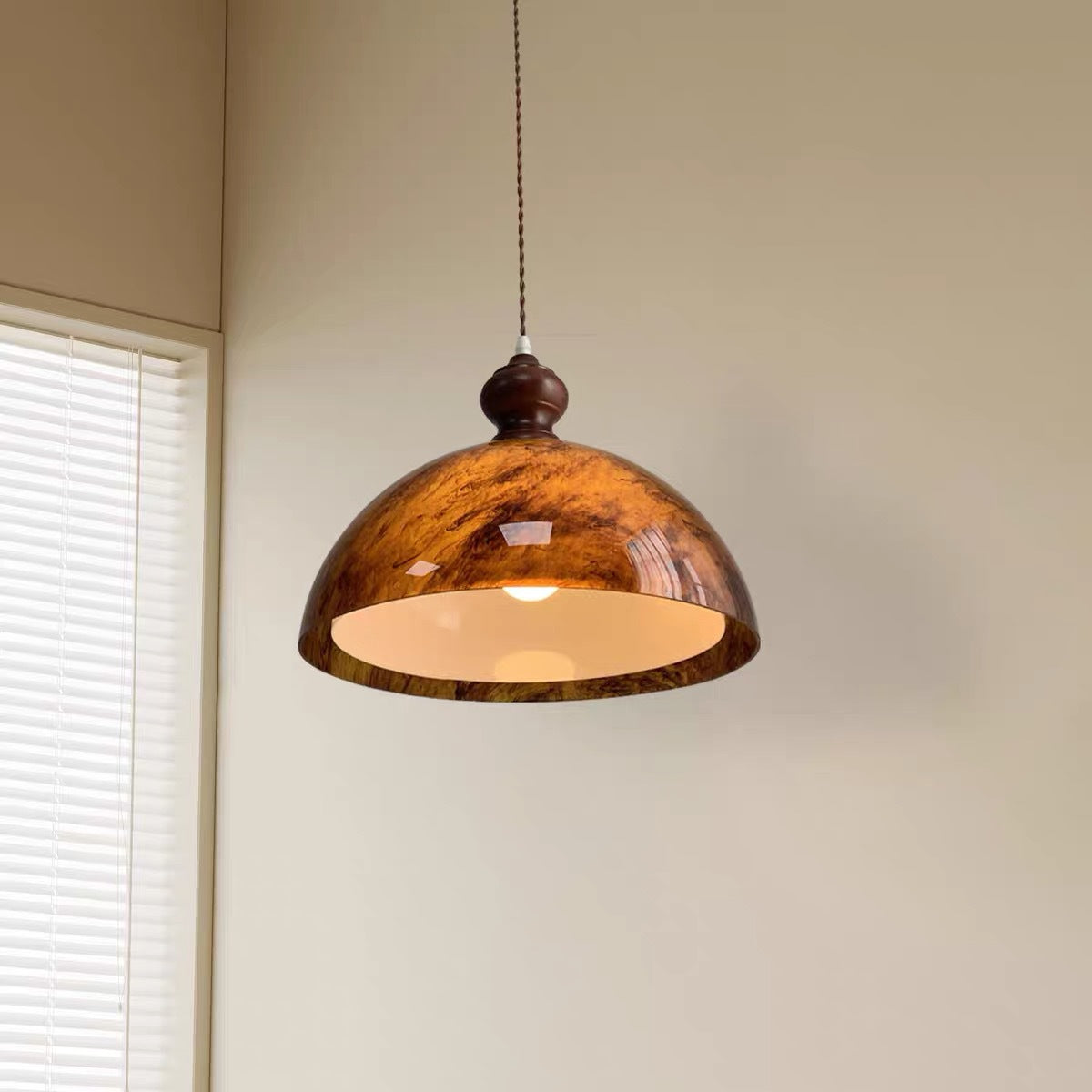 Traditional French Semicircle Bowl Shape Lava Acrylic Oak Iron 1 - Light Pendant Light For Dining Room
