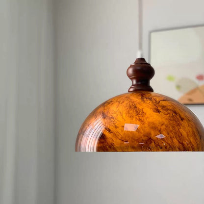 Traditional French Semicircle Bowl Shape Lava Acrylic Oak Iron 1 - Light Pendant Light For Dining Room