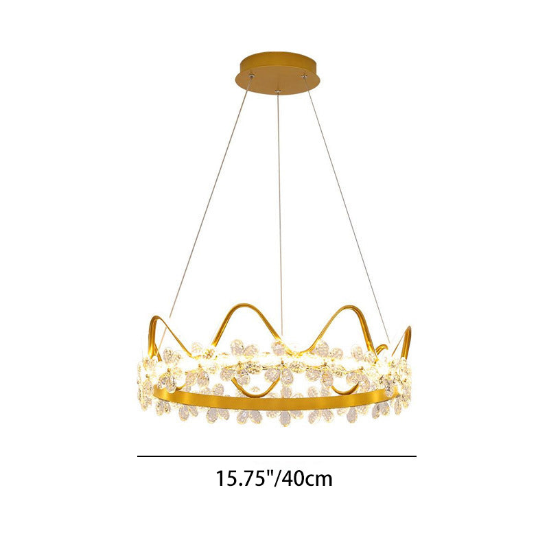 Contemporary Nordic Round Crown Flowers Aluminum Crystal LED Chandeliers For Dining Room