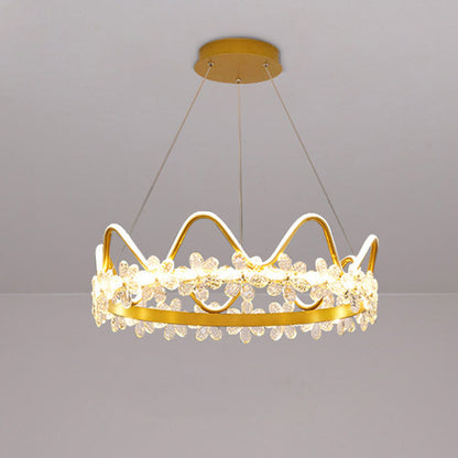 Contemporary Nordic Round Crown Flowers Aluminum Crystal LED Chandeliers For Dining Room