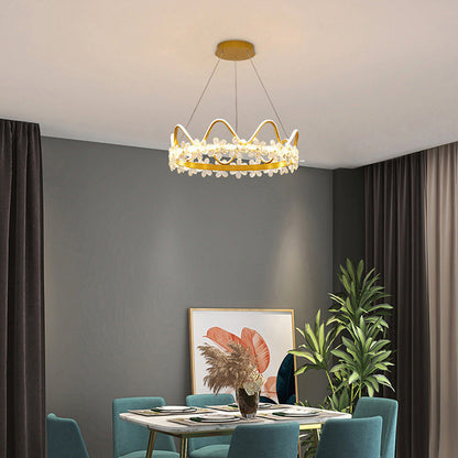 Contemporary Nordic Round Crown Flowers Aluminum Crystal LED Chandeliers For Dining Room