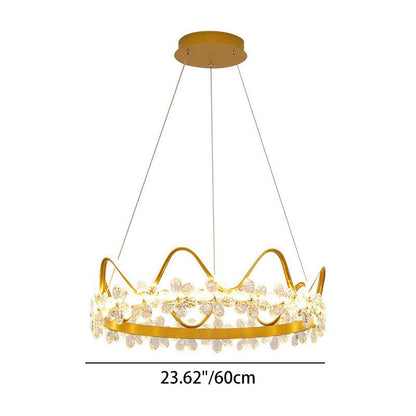 Contemporary Nordic Round Crown Flowers Aluminum Crystal LED Chandeliers For Dining Room