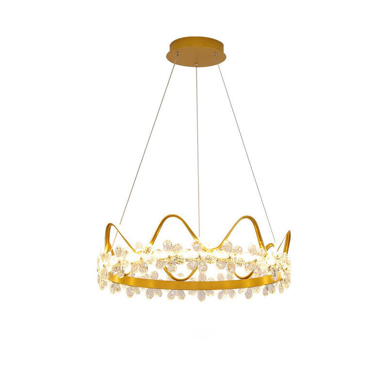 Contemporary Nordic Round Crown Flowers Aluminum Crystal LED Chandeliers For Dining Room
