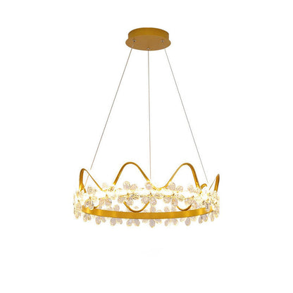Contemporary Nordic Round Crown Flowers Aluminum Crystal LED Chandeliers For Dining Room
