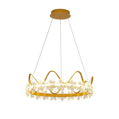 Contemporary Nordic Round Crown Flowers Aluminum Crystal LED Chandeliers For Dining Room