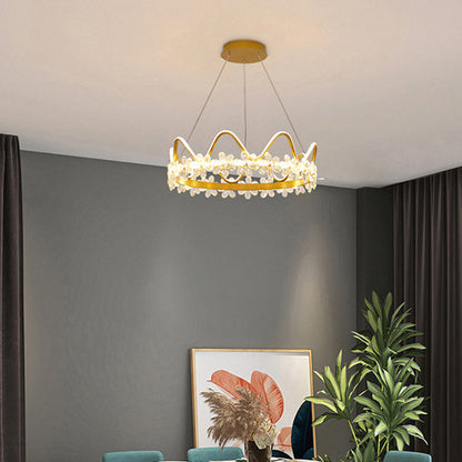 Contemporary Nordic Round Crown Flowers Aluminum Crystal LED Chandeliers For Dining Room