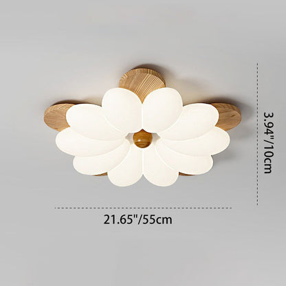 Contemporary Nordic Flowers Solid Wood PE LED Flush Mount Ceiling Light For Bedroom