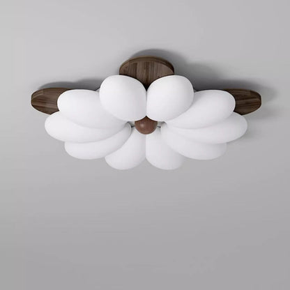 Contemporary Nordic Flowers Solid Wood PE LED Flush Mount Ceiling Light For Bedroom