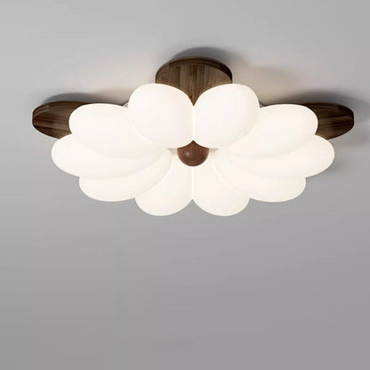 Contemporary Nordic Flowers Solid Wood PE LED Flush Mount Ceiling Light For Bedroom