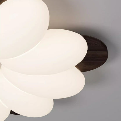 Contemporary Nordic Flowers Solid Wood PE LED Flush Mount Ceiling Light For Bedroom
