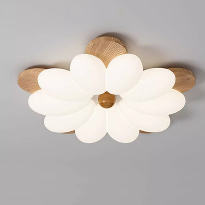 Contemporary Nordic Flowers Solid Wood PE LED Flush Mount Ceiling Light For Bedroom