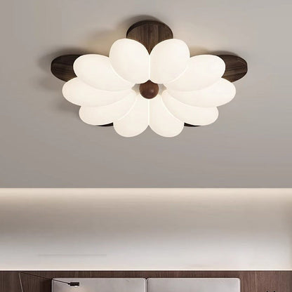 Contemporary Nordic Flowers Solid Wood PE LED Flush Mount Ceiling Light For Bedroom