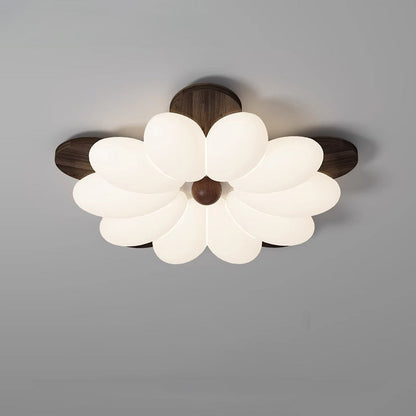 Contemporary Nordic Flowers Solid Wood PE LED Flush Mount Ceiling Light For Bedroom
