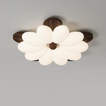 Contemporary Nordic Flowers Solid Wood PE LED Flush Mount Ceiling Light For Bedroom