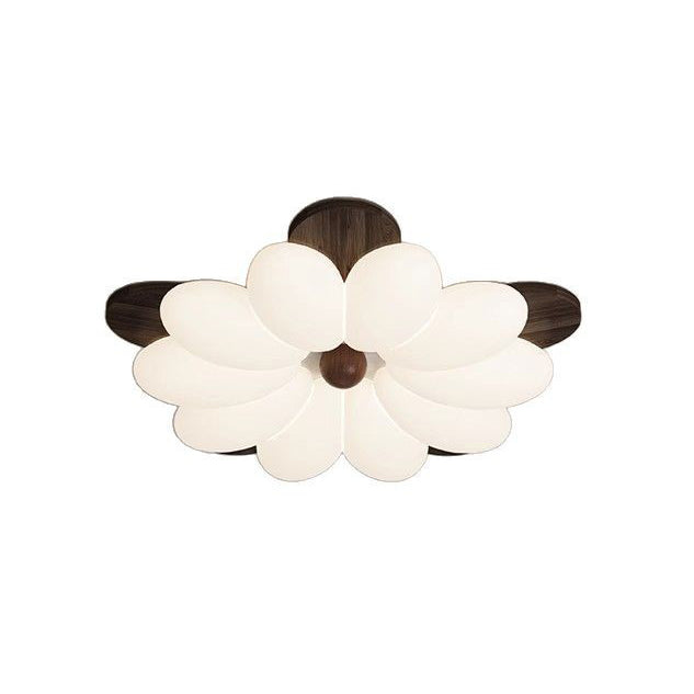Contemporary Nordic Flowers Solid Wood PE LED Flush Mount Ceiling Light For Bedroom