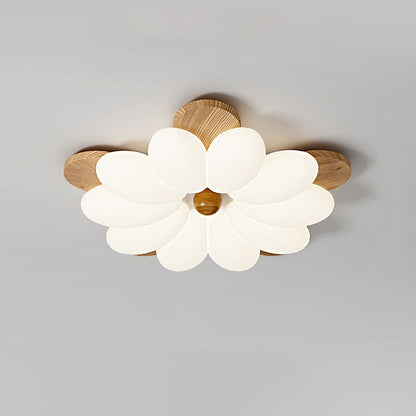 Contemporary Nordic Flowers Solid Wood PE LED Flush Mount Ceiling Light For Bedroom
