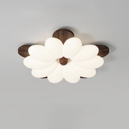 Contemporary Nordic Flowers Solid Wood PE LED Flush Mount Ceiling Light For Bedroom