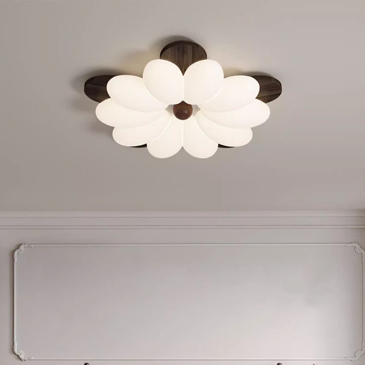 Contemporary Nordic Flowers Solid Wood PE LED Flush Mount Ceiling Light For Bedroom