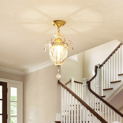 Traditional French Dome Water Drop Iron Crystal Glass 1 - Light Pendant Light For Hallways
