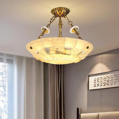 Traditional European Dome Semicircular Shell Brass Marble 3/4/5/7 - Light Chandelier For Living Room