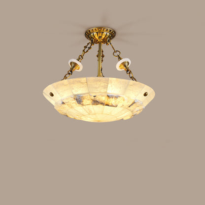 Traditional European Dome Semicircular Shell Brass Marble 3/4/5/7 - Light Chandelier For Living Room