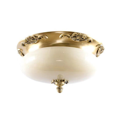 Traditional European Oval Carved Jade Copper LED Flush Mount Ceiling Light For Bedroom