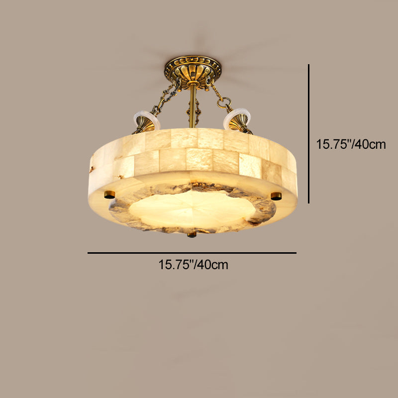 Traditional European Dome Round Cylinder Brass Marble 4/5/6 - Light Chandelier For Living Room