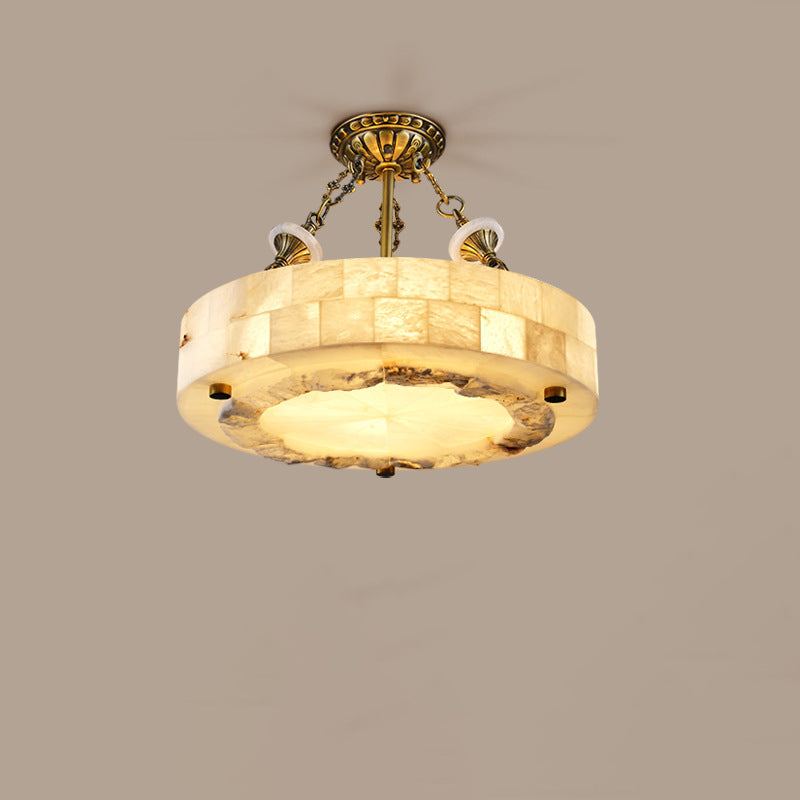 Traditional European Dome Round Cylinder Brass Marble 4/5/6 - Light Chandelier For Living Room