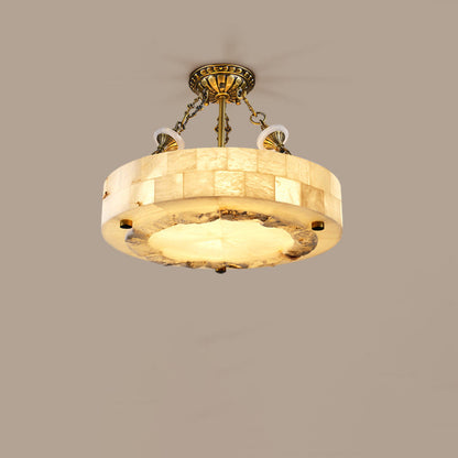 Traditional European Dome Round Cylinder Brass Marble 4/5/6 - Light Chandelier For Living Room