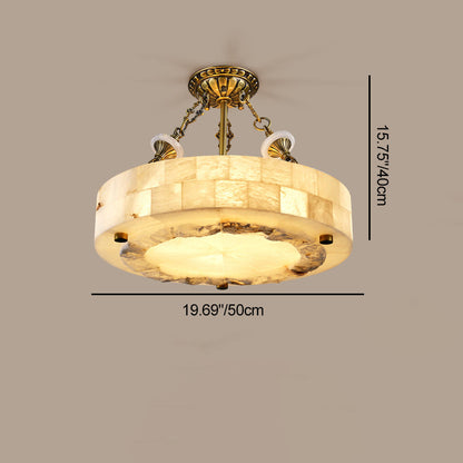 Traditional European Dome Round Cylinder Brass Marble 4/5/6 - Light Chandelier For Living Room