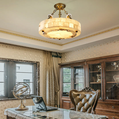 Traditional European Dome Round Cylinder Brass Marble 4/5/6 - Light Chandelier For Living Room