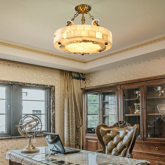 Traditional European Dome Round Cylinder Brass Marble 4/5/6 - Light Chandelier For Living Room