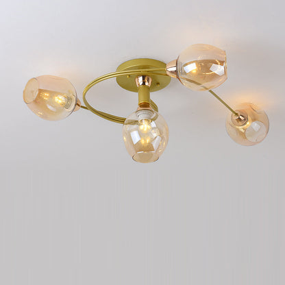 Contemporary Nordic Dome Gradient Iron Glass Lampshade 4/6 - Light Semi-Flush Mount Ceiling Light For Living Room