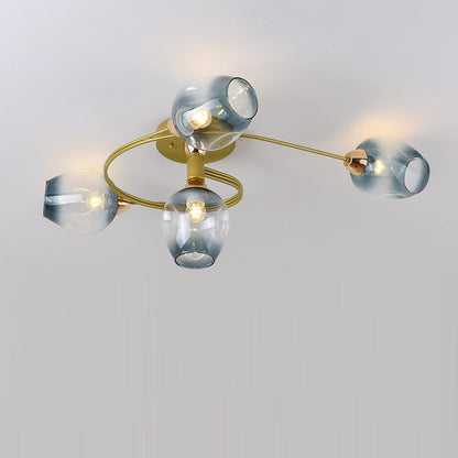 Contemporary Nordic Dome Gradient Iron Glass Lampshade 4/6 - Light Semi-Flush Mount Ceiling Light For Living Room