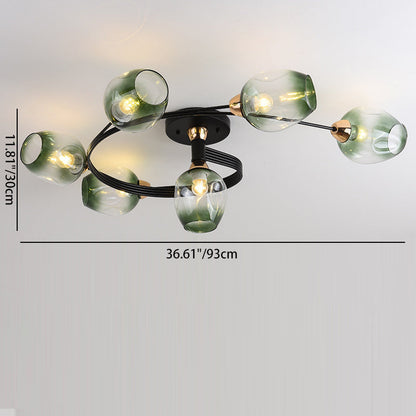 Contemporary Nordic Dome Gradient Iron Glass Lampshade 4/6 - Light Semi-Flush Mount Ceiling Light For Living Room